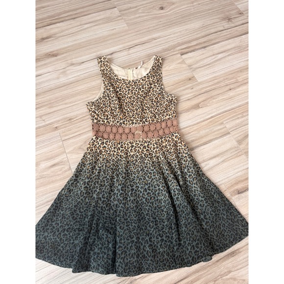 Free People Dresses & Skirts - Free People Leopard Print Ombre Mini Dress Green Tan Crochet Waist‎ 4 OB403212